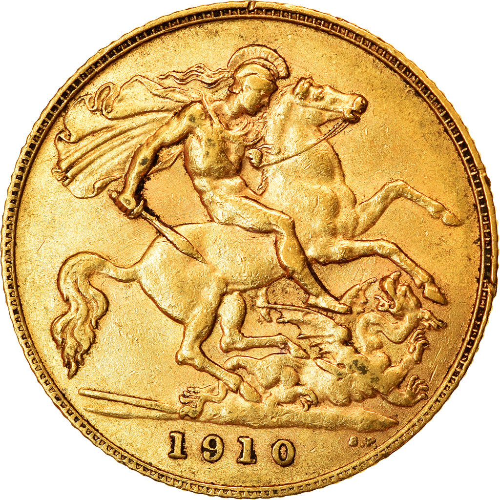 Münze, Großbritannien, Edward VII, 1/2 Sovereign, 1910, VZ, Gold, KM:804