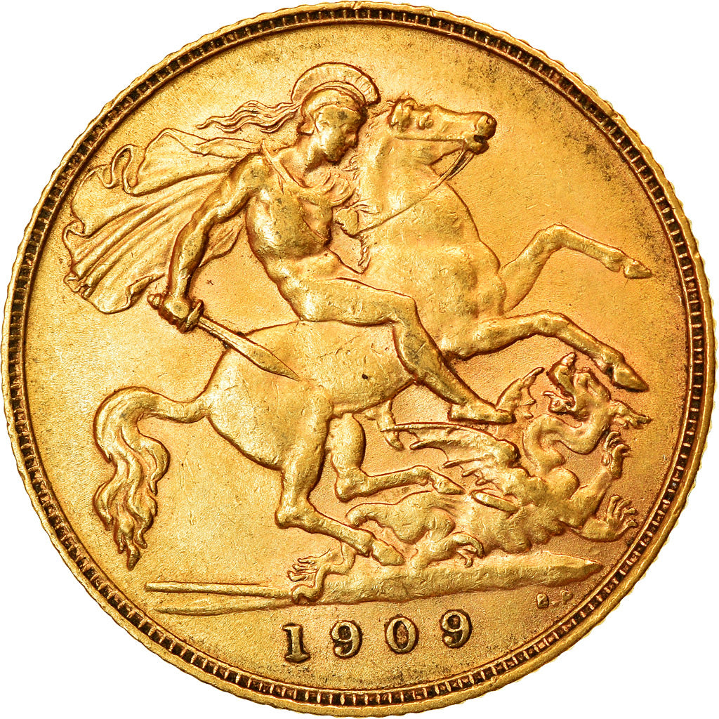Coin, Great Britain, Edward VII, 1/2 Sovereign, 1909, AU(55-58), Gold, KM:804