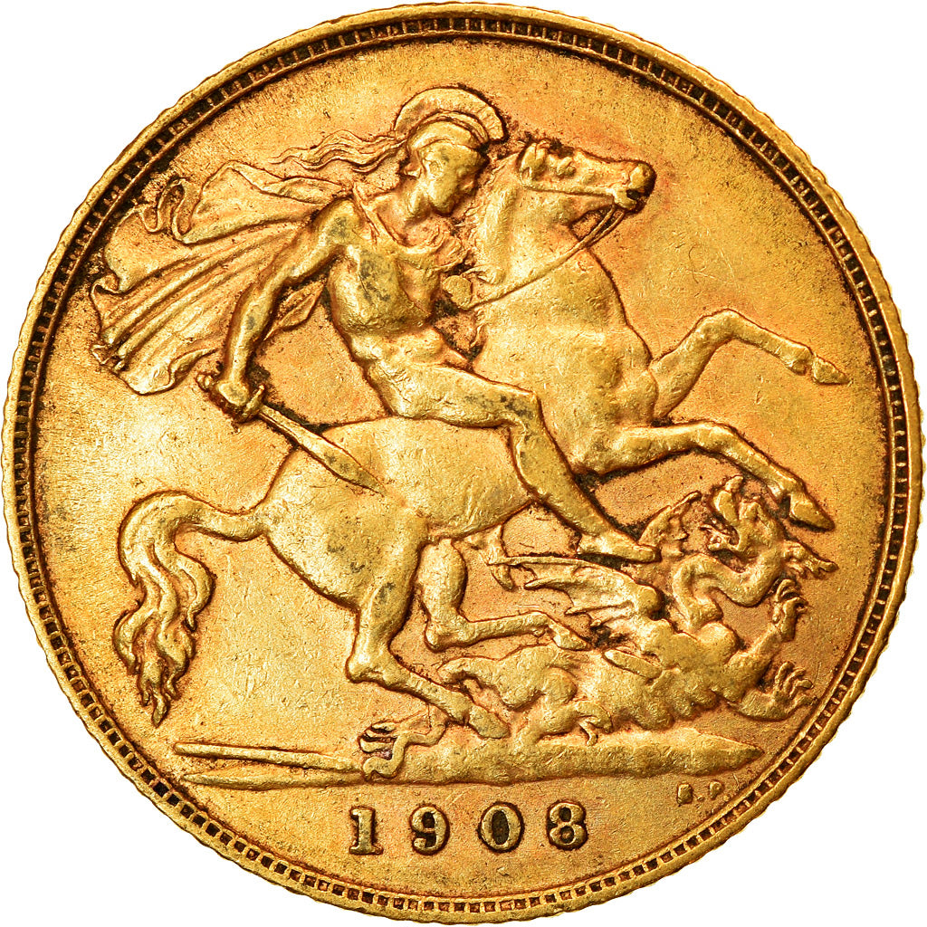 Moneta, Gran Bretagna, Edward VII, 1/2 Sovereign, 1908, London, BB, Oro, KM:804