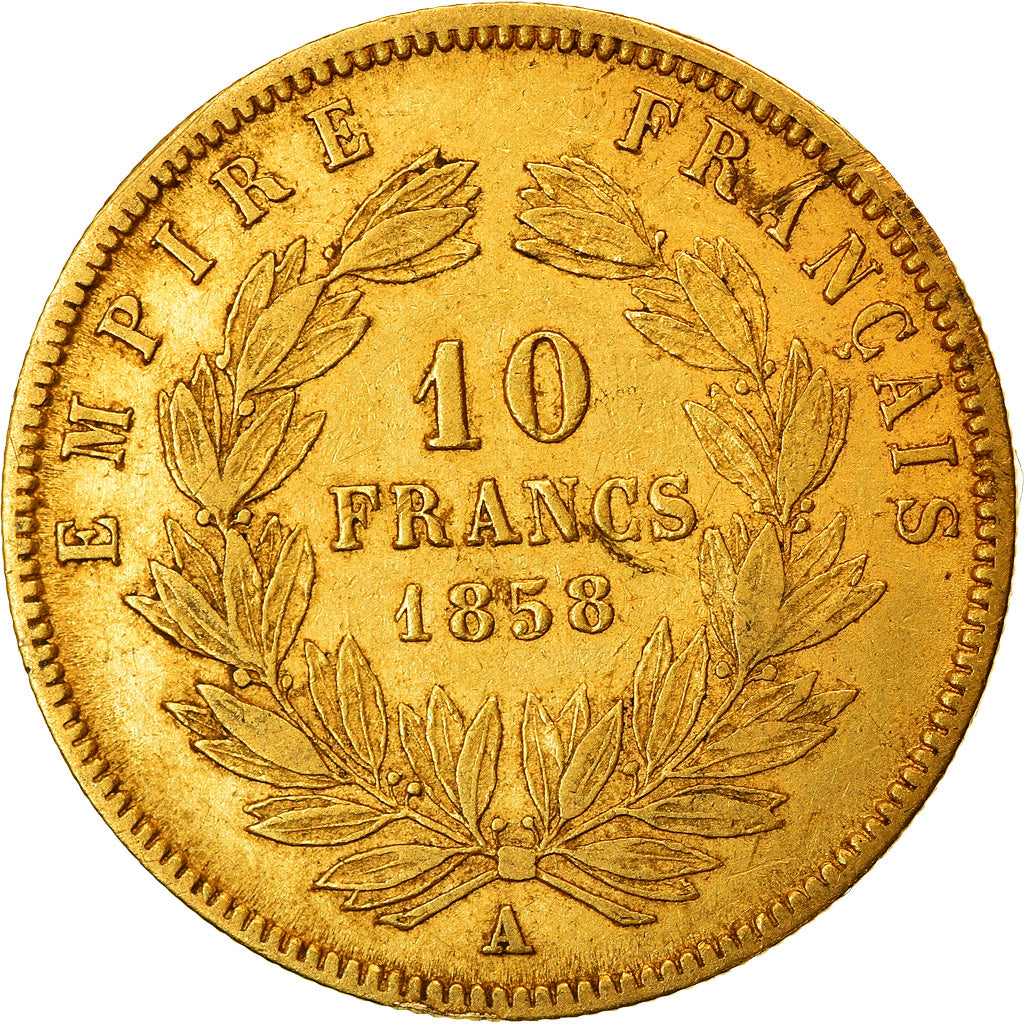Moneta, Francja, Napoleon III, Napoléon III, 10 Francs, 1858, Paris, VF(30-35)