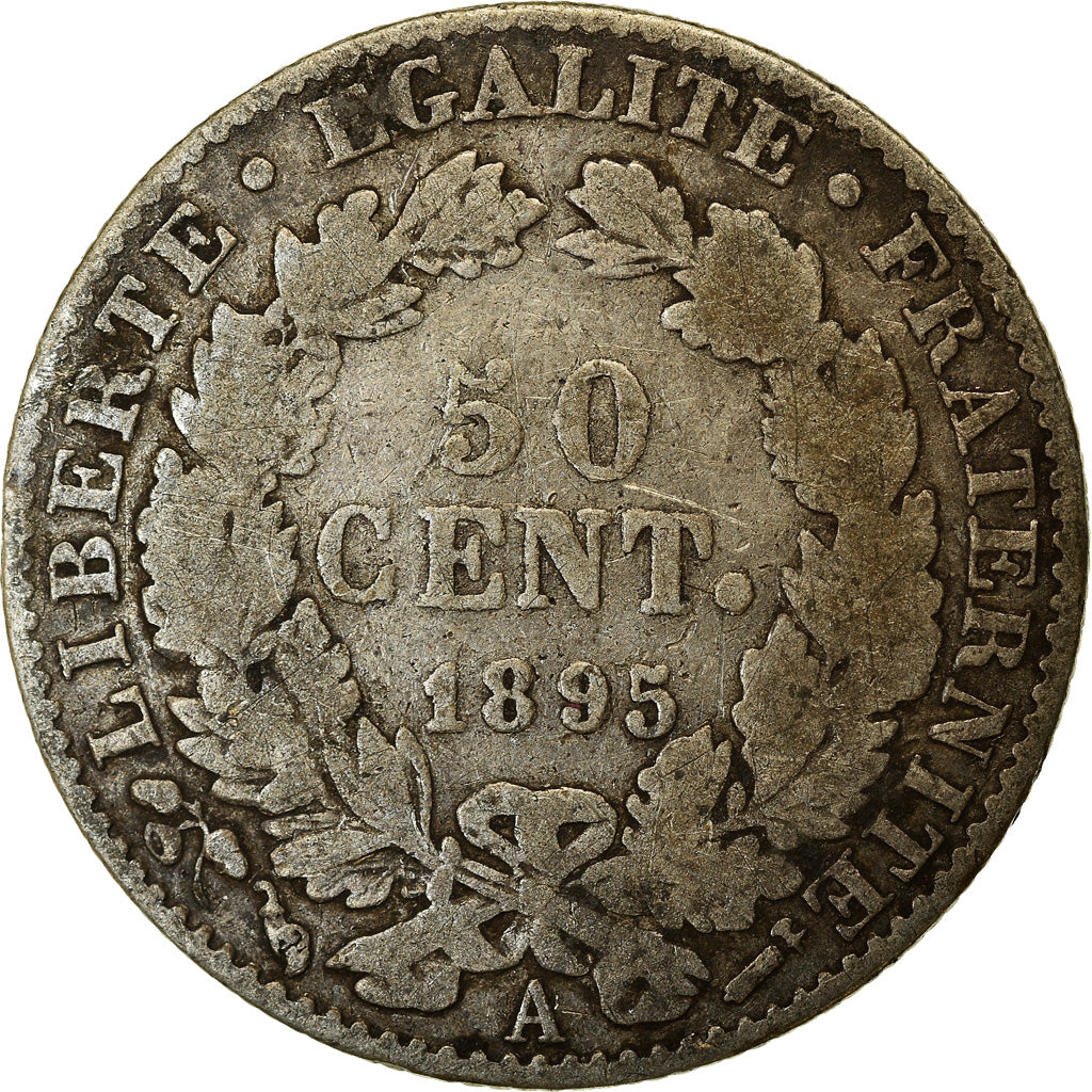 Moeda, França, Cérès, 50 Centimes, 1895, Paris, VF(20-25), Prata, KM:834.1