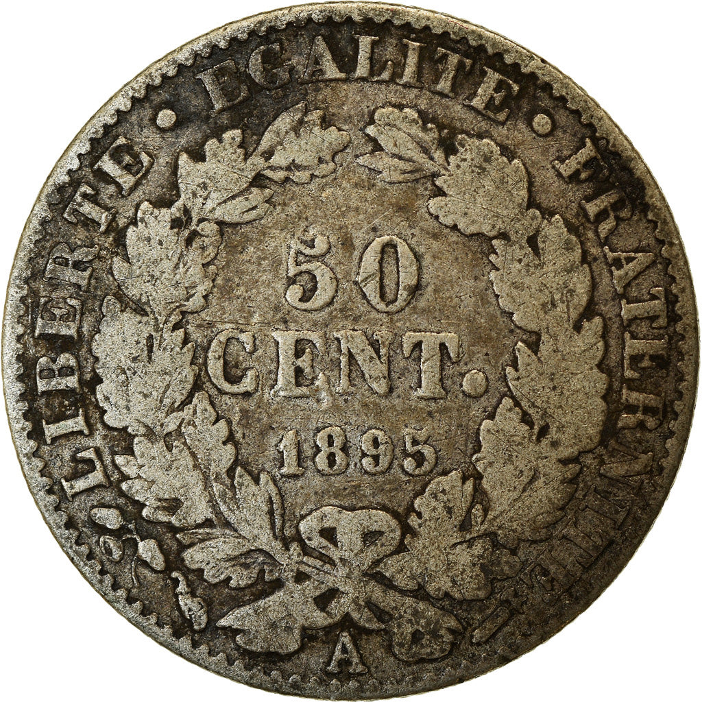 Moeda, França, Cérès, 50 Centimes, 1895, Paris, VF(30-35), Prata, KM:834.1