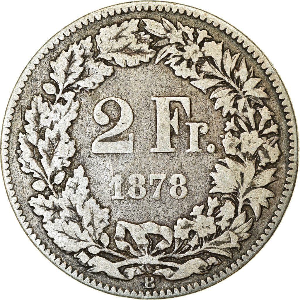 Moneta, Svizzera, 2 Francs, 1878, Bern, MB, Argento, KM:21