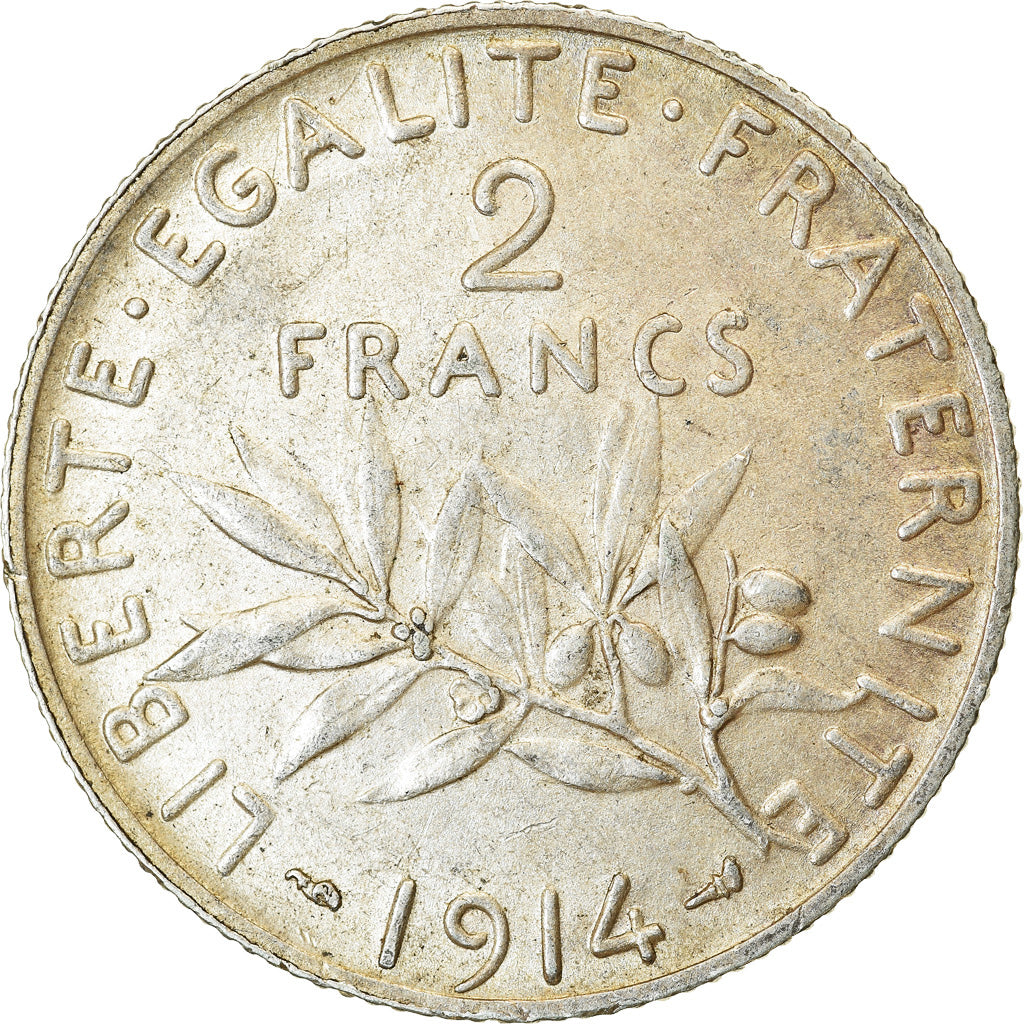 Moneda, Francia, Semeuse, 2 Francs, 1914, Paris, MBC, Plata, KM:845.1