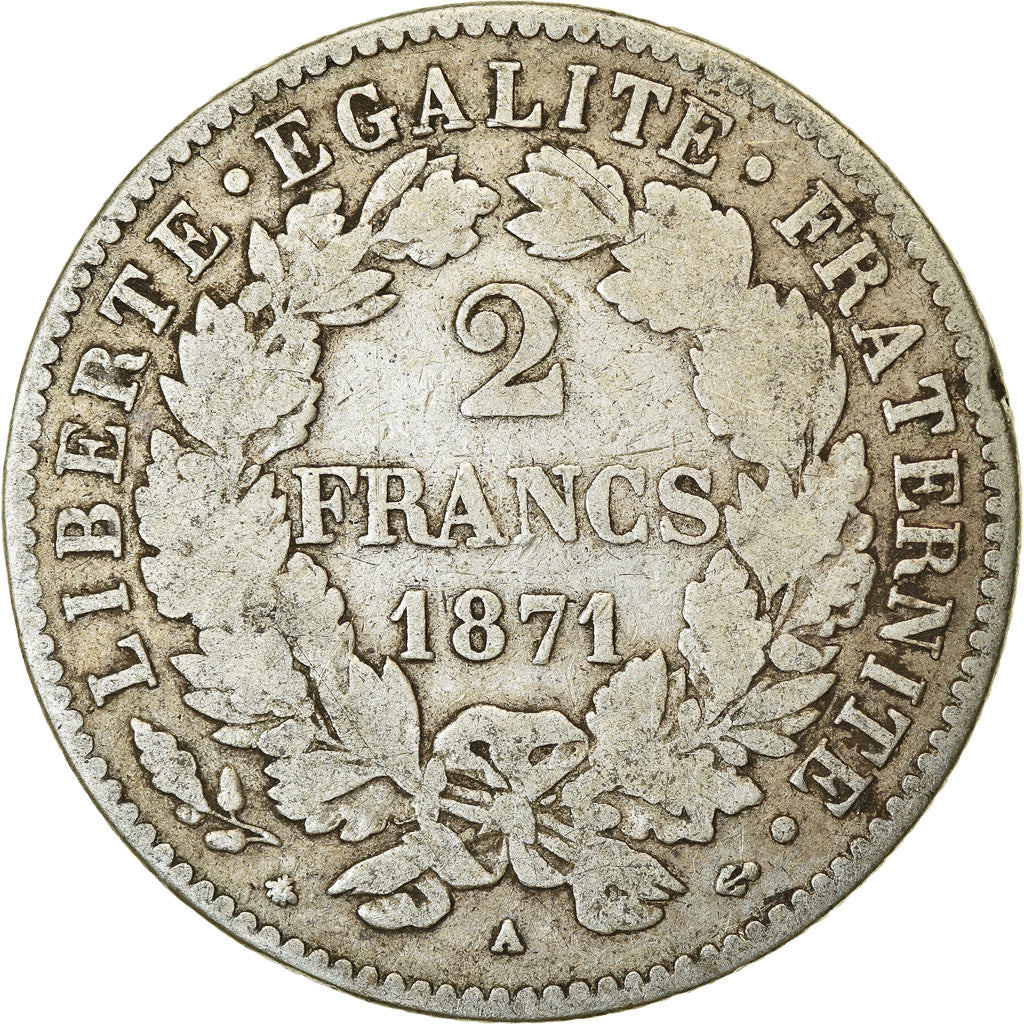 Monnaie, France, Cérès, 2 Francs, 1871, Paris, TB, Argent, Gadoury:530