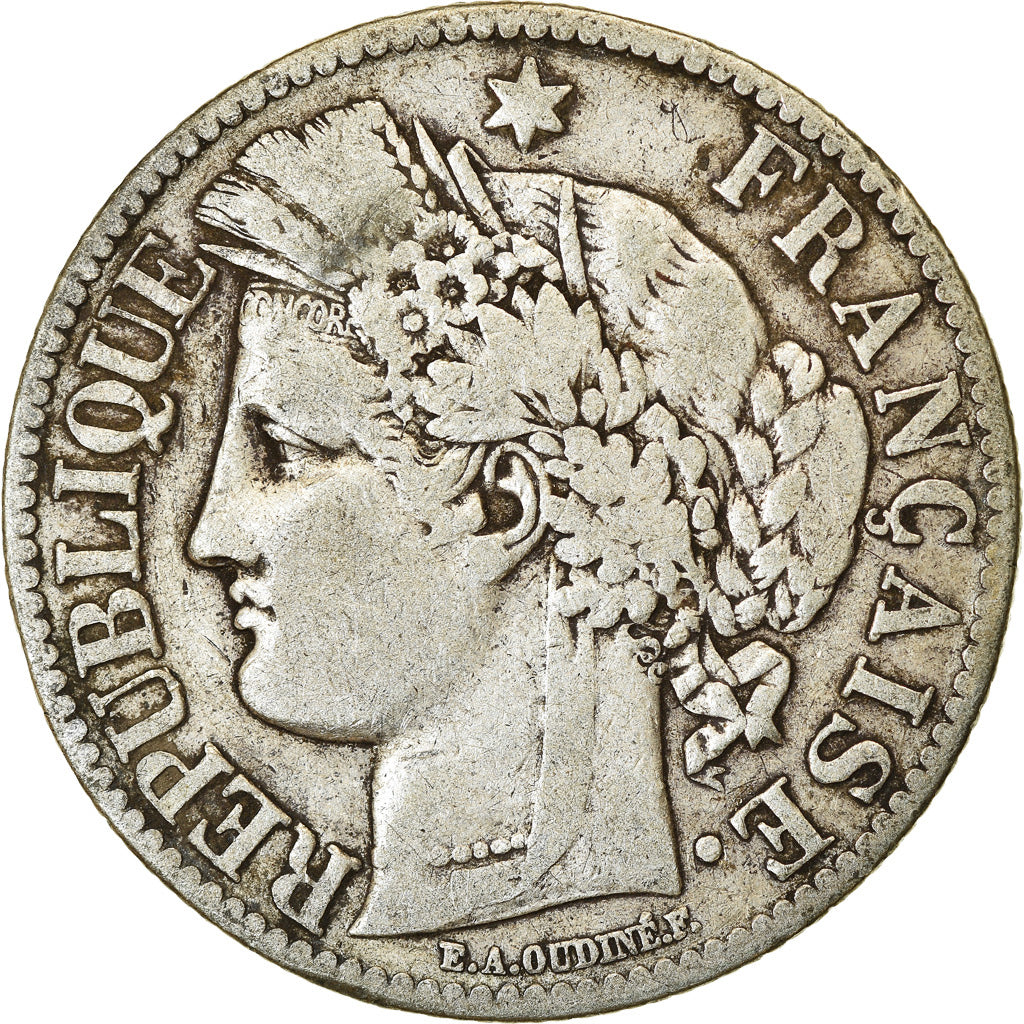 Moneta, Francia, Cérès, 2 Francs, 1871, Paris, MB+, Argento, KM:817.1