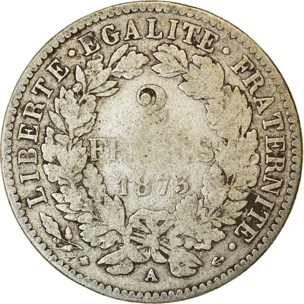 Coin, France, Cérès, 2 Francs, 1873, Paris, VF(20-25), Silver, KM:817.1