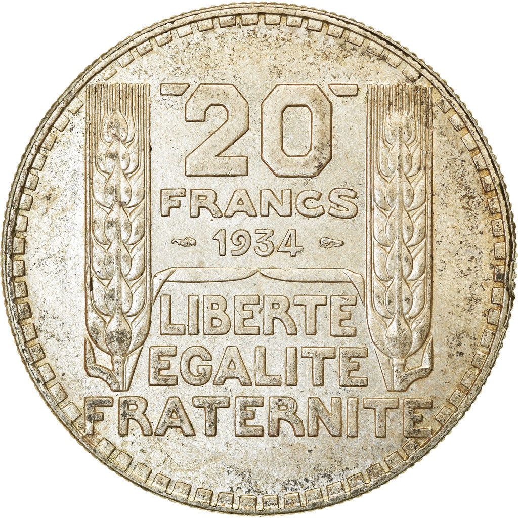 Moneda, Francia, Turin, 20 Francs, 1934, Paris, MBC+, Plata, KM:879, Gadoury:852