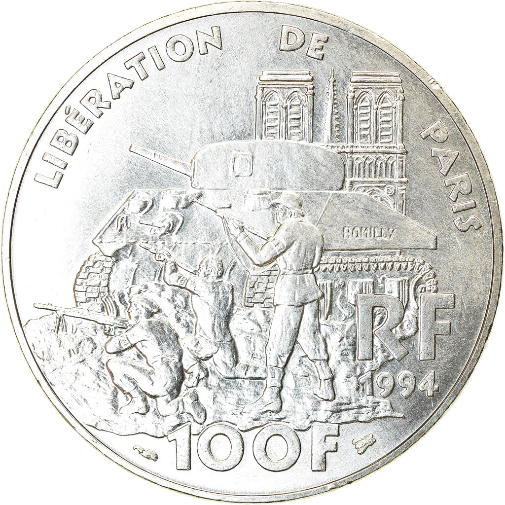 Coin, France, Libération de Paris, 100 Francs, 1994, AU(55-58), Silver