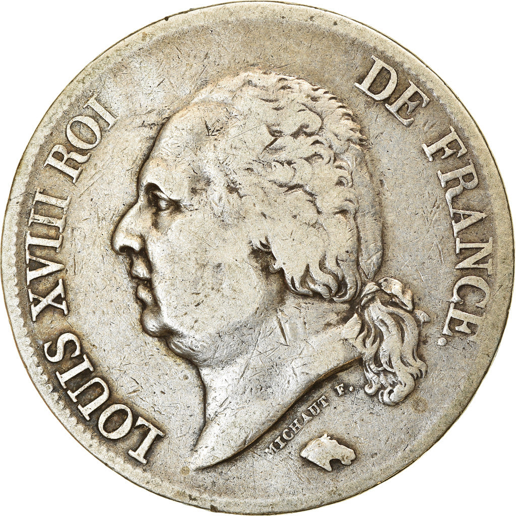 Moneta, Francja, Louis XVIII, 5 Francs, 1824, Lille, VF(30-35), Srebro