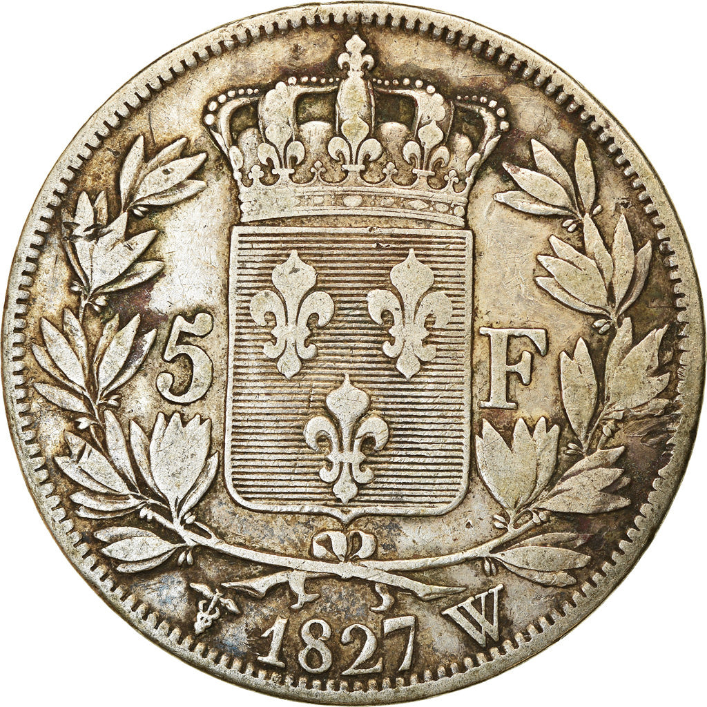 Coin, France, Charles X, 5 Francs, 1827, Lille, VF(30-35), Silver, KM:728.13