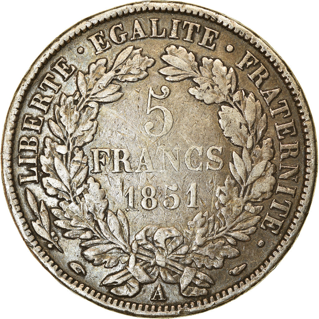 Moneta, Francia, Cérès, 5 Francs, 1851, Paris, MB+, Argento, KM:761.1