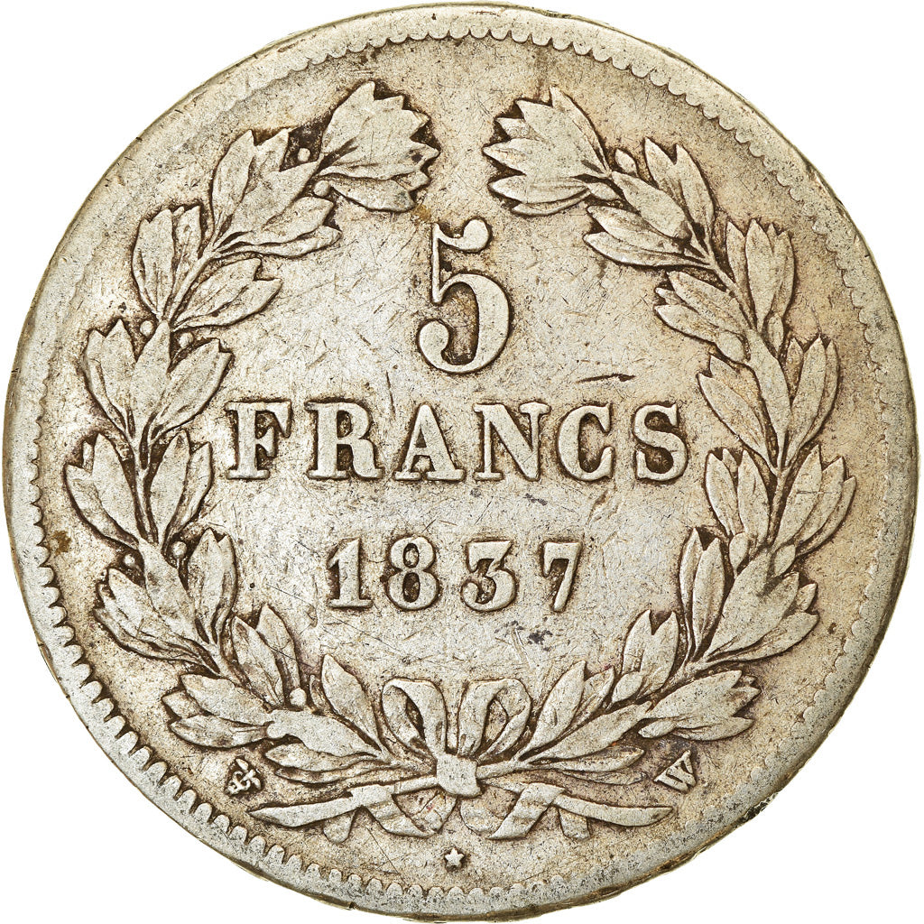 Coin, France, Louis-Philippe, 5 Francs, 1837, Lille, VF(20-25), Silver