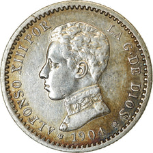 Moeda, Espanha, Alfonso XIII, 50 Centimos, 1904, AU(50-53), Prata, KM:723