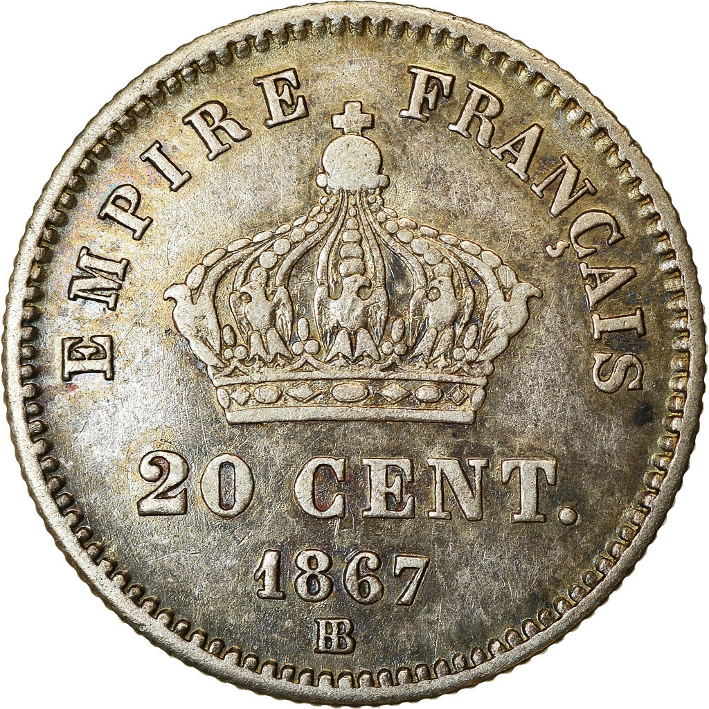 Moeda, França, Napoleon III, Napoléon III, 20 Centimes, 1867, Strasbourg