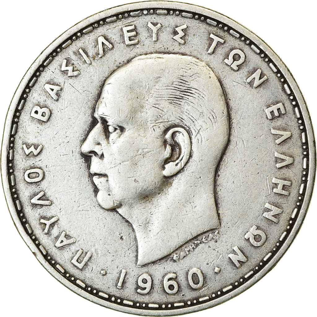 Moneta, Grecia, Paul I, 20 Drachmai, 1960, MB+, Argento, KM:85