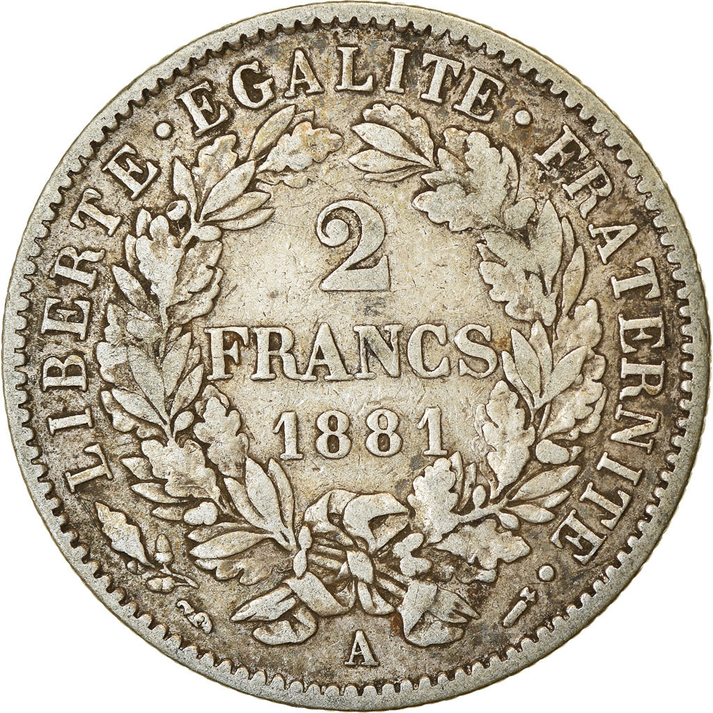 Moeda, França, Cérès, 2 Francs, 1881, Paris, VF(30-35), Prata, KM:817.1, Le