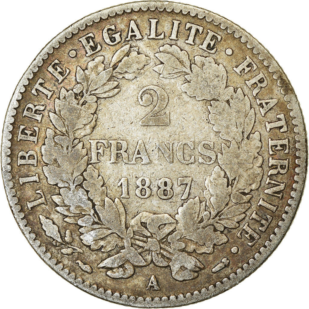 Coin, France, Cérès, 2 Francs, 1887, Paris, VF(20-25), Silver, KM:817.1