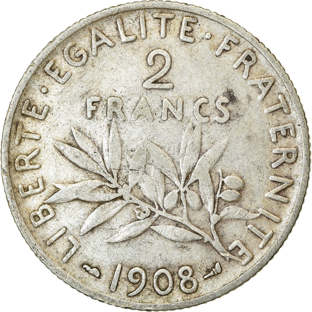 Coin, France, Semeuse, 2 Francs, 1908, Paris, VF(20-25), Silver, KM:845.1