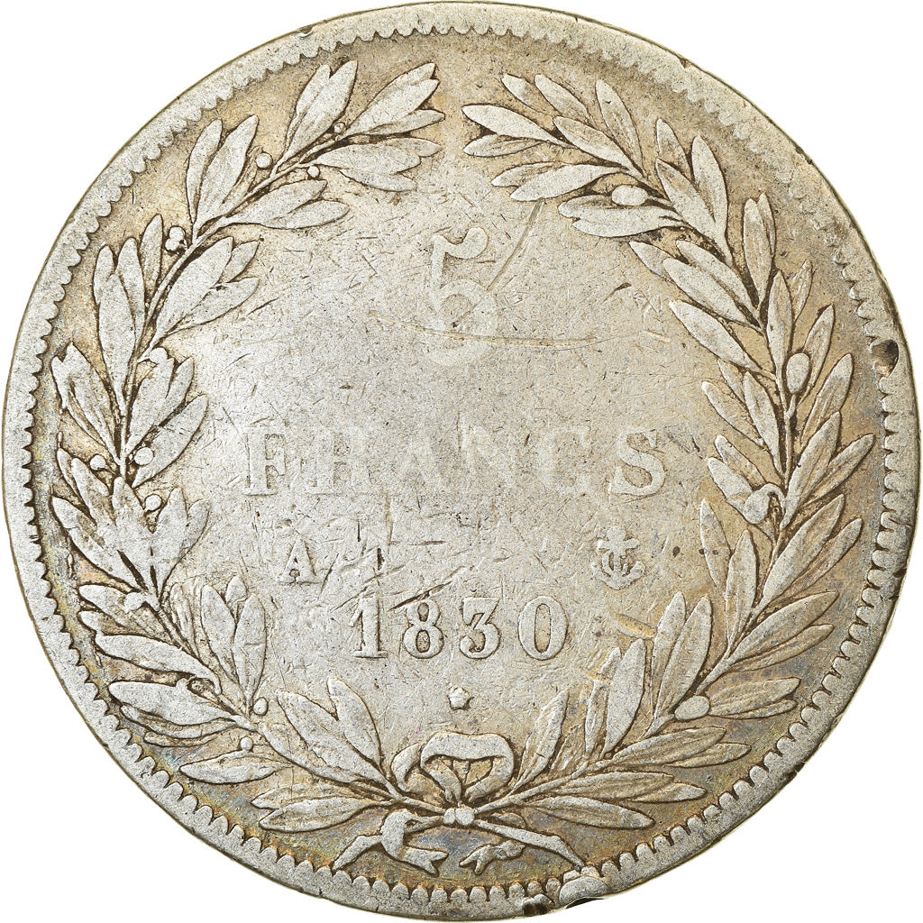 Moneta, Francia, Louis-Philippe, 5 Francs, 1830, Paris, MB, Argento, KM:736.1
