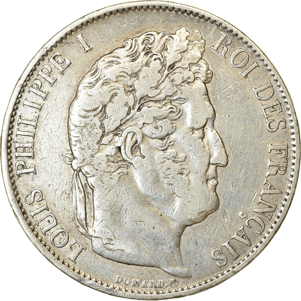 Moneta, Francia, Louis-Philippe, 5 Francs, 1844, Strasbourg, MB+, Argento