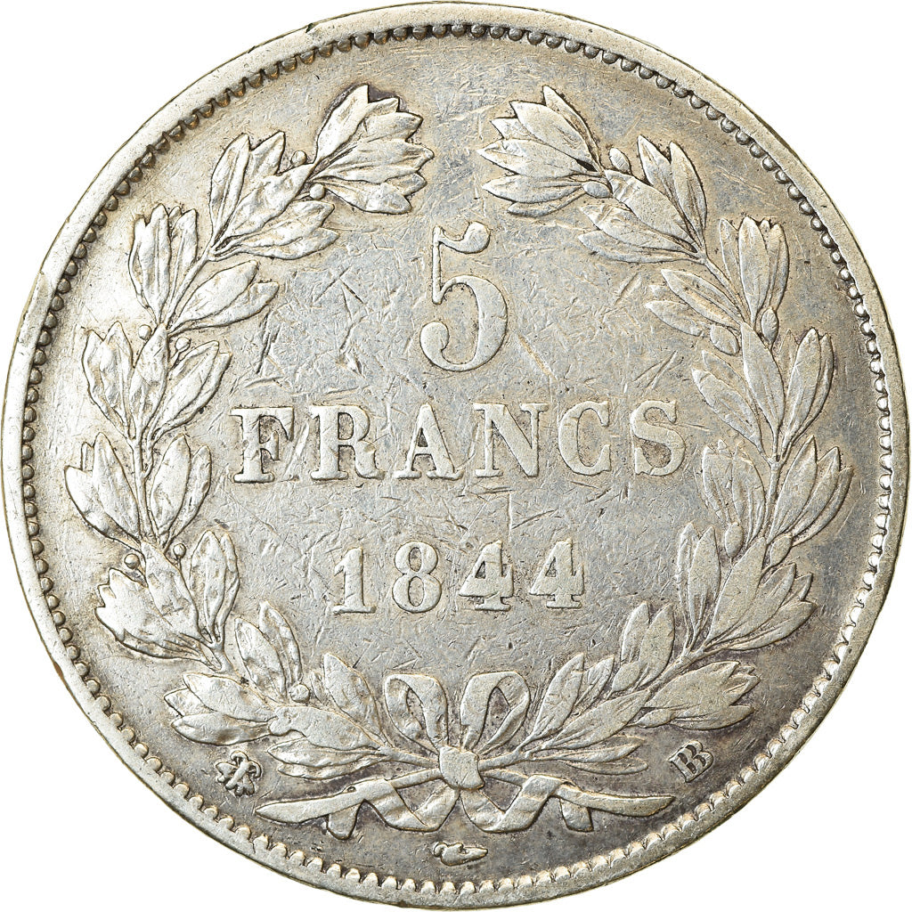 Moneta, Francia, Louis-Philippe, 5 Francs, 1844, Strasbourg, MB+, Argento
