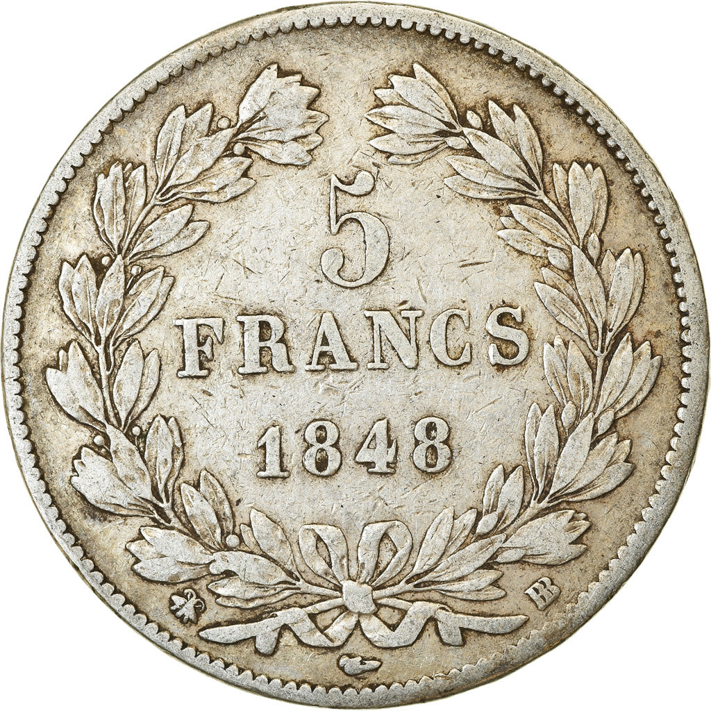 Moneta, Francia, Louis-Philippe, 5 Francs, 1848, Strasbourg, MB+, Argento