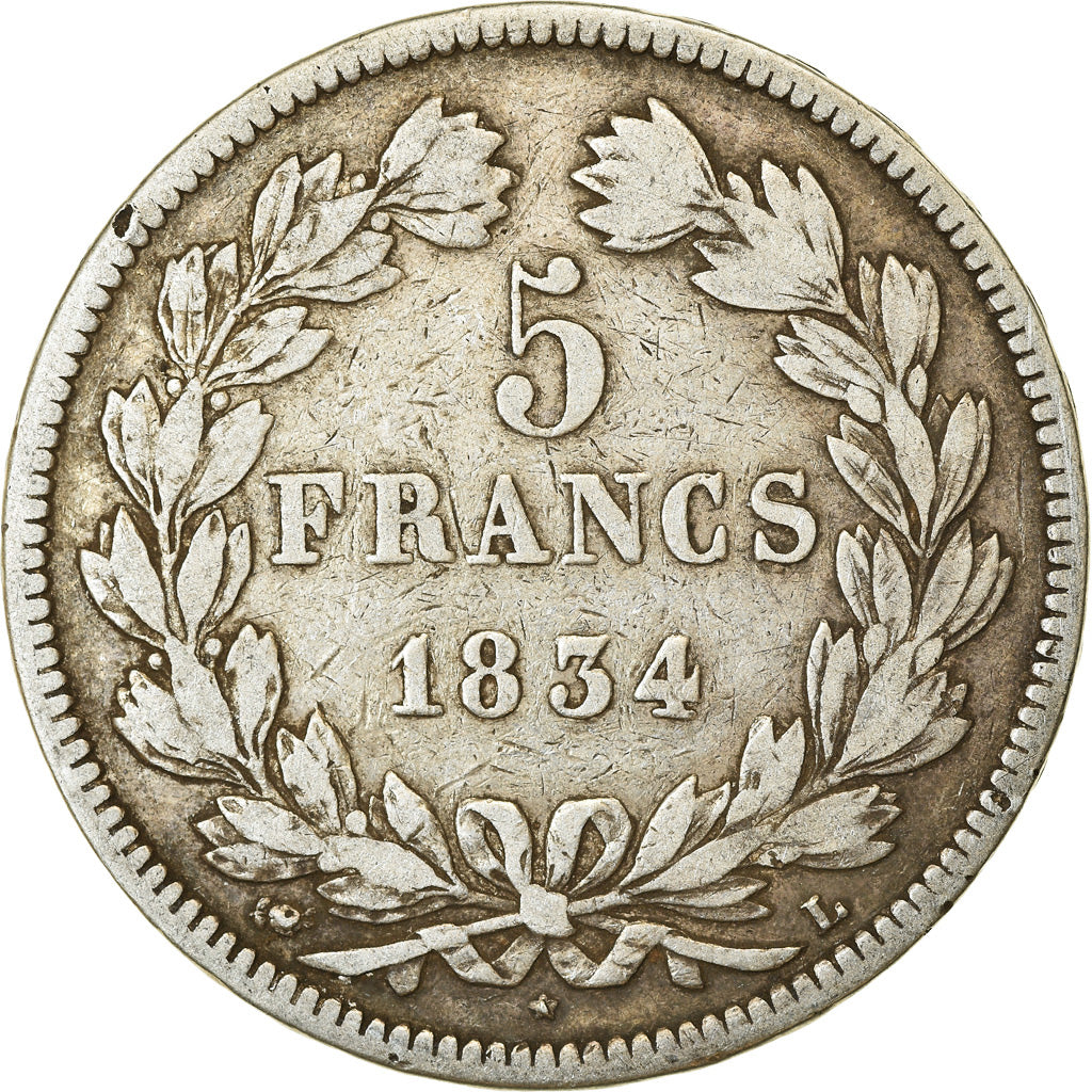Monnaie, France, Louis-Philippe, 5 Francs, 1834, Bayonne, TB+, Argent