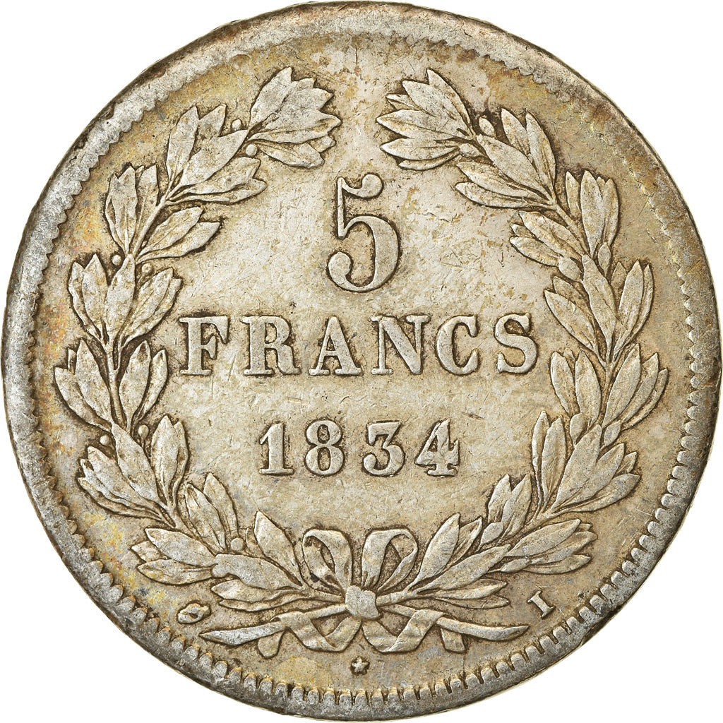 Moeda, França, Louis-Philippe, 5 Francs, 1834, Limoges, VF(30-35), Prata