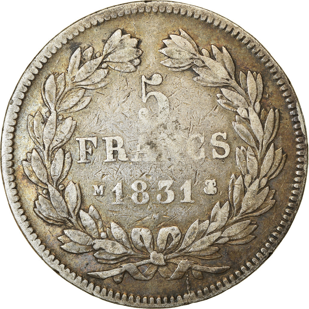 Moneda, Francia, Louis-Philippe, 5 Francs, 1831, Toulouse, Tranche en creux