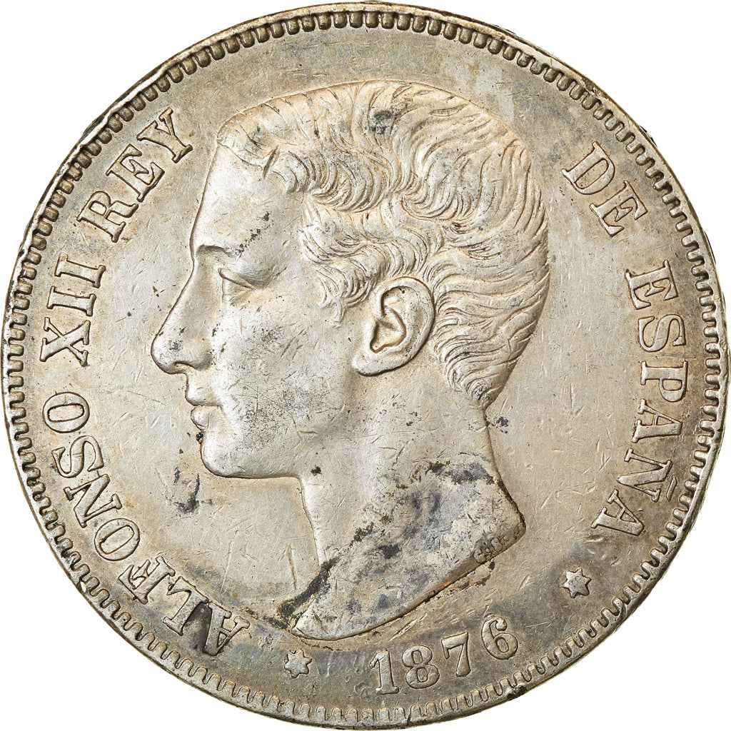 Moneta, Spagna, Alfonso XII, 5 Pesetas, 1876, Madrid, BB, Argento, KM:671