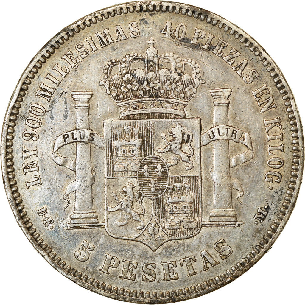 Moneta, Spagna, Alfonso XII, 5 Pesetas, 1876, Madrid, BB, Argento, KM:671