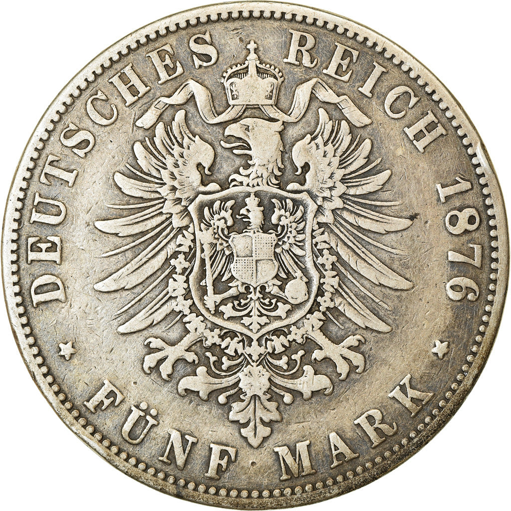 Moneta, Landy niemieckie, HAMBURG, 5 Mark, 1876, Hambourg, VF(30-35), Srebro