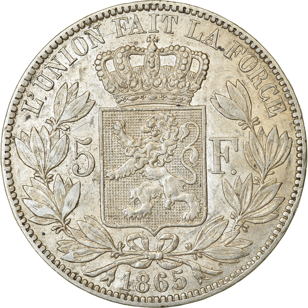 Coin, Belgium, Leopold I, 5 Francs, 5 Frank, 1865, EF(40-45), Silver, KM:17