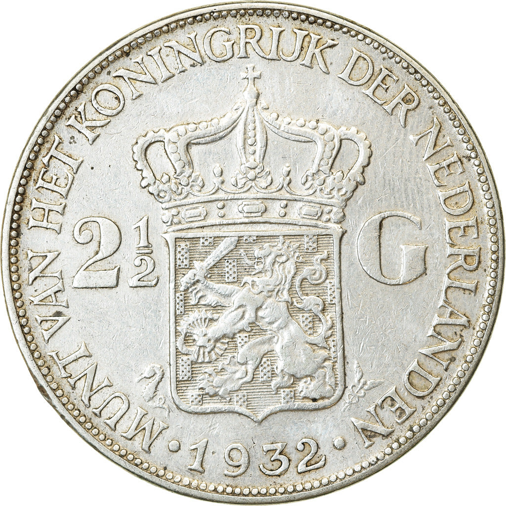 Münze, Niederlande, Wilhelmina I, 2-1/2 Gulden, 1932, SS, Silber, KM:165