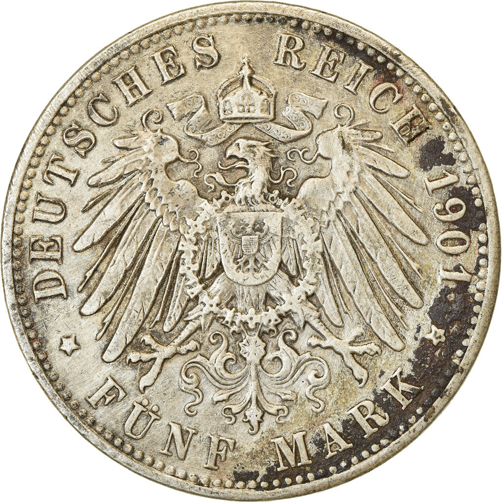 Moneta, Stati tedeschi, BAVARIA, Otto, 5 Mark, 1901, Munich, MB+, Argento
