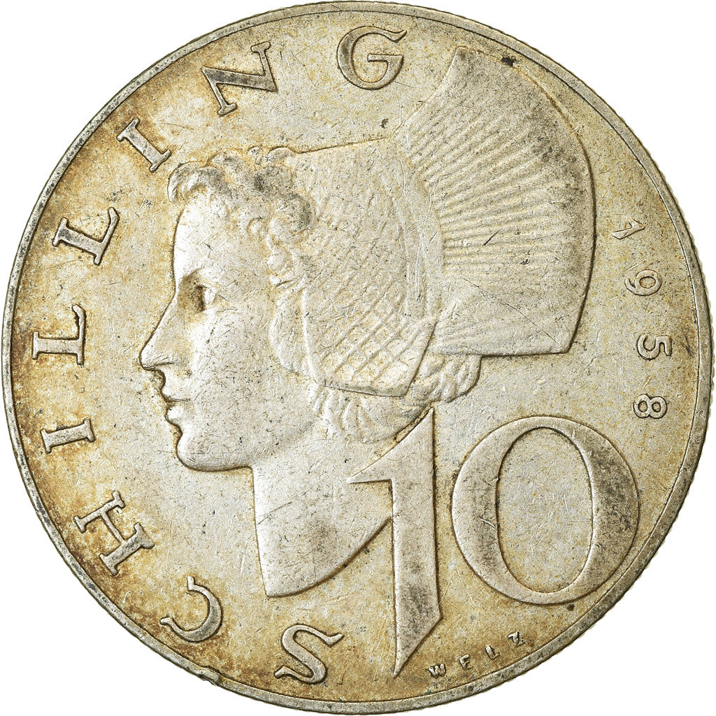 Moneta, Austria, 10 Schilling, 1958, VF(30-35), Srebro, KM:2882