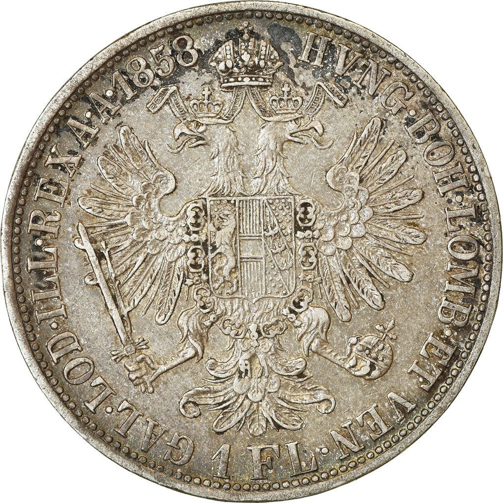 Moeda, Áustria, Franz Joseph I, Florin, 1858, Vienne, AU(55-58), Prata, KM:2219
