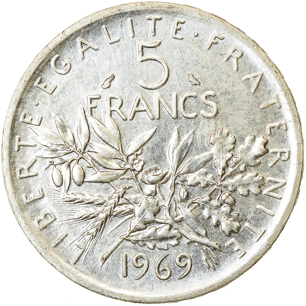 Moeda, França, Semeuse, 5 Francs, 1969, MS(63), Prata, KM:926, Gadoury:770