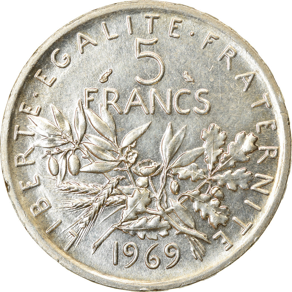 Munten, Frankrijk, Semeuse, 5 Francs, 1969, UNC, Zilver, KM:926, Gadoury:770