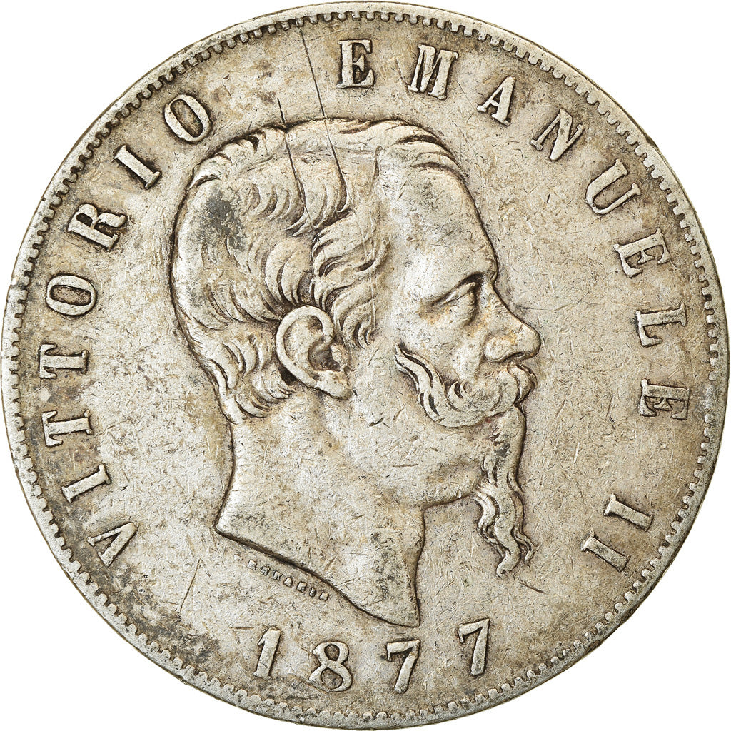 Moeda, Itália, Vittorio Emanuele II, 5 Lire, 1877, Rome, EF(40-45), Prata