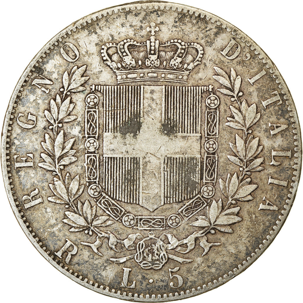 Moeda, Itália, Vittorio Emanuele II, 5 Lire, 1877, Rome, EF(40-45), Prata