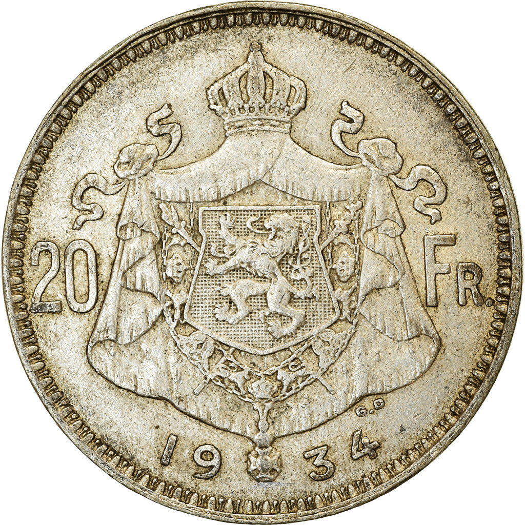 Monnaie, Belgique, Albert I, 20 Francs, 20 Frank, 1934, TTB+, Argent, KM:104.1