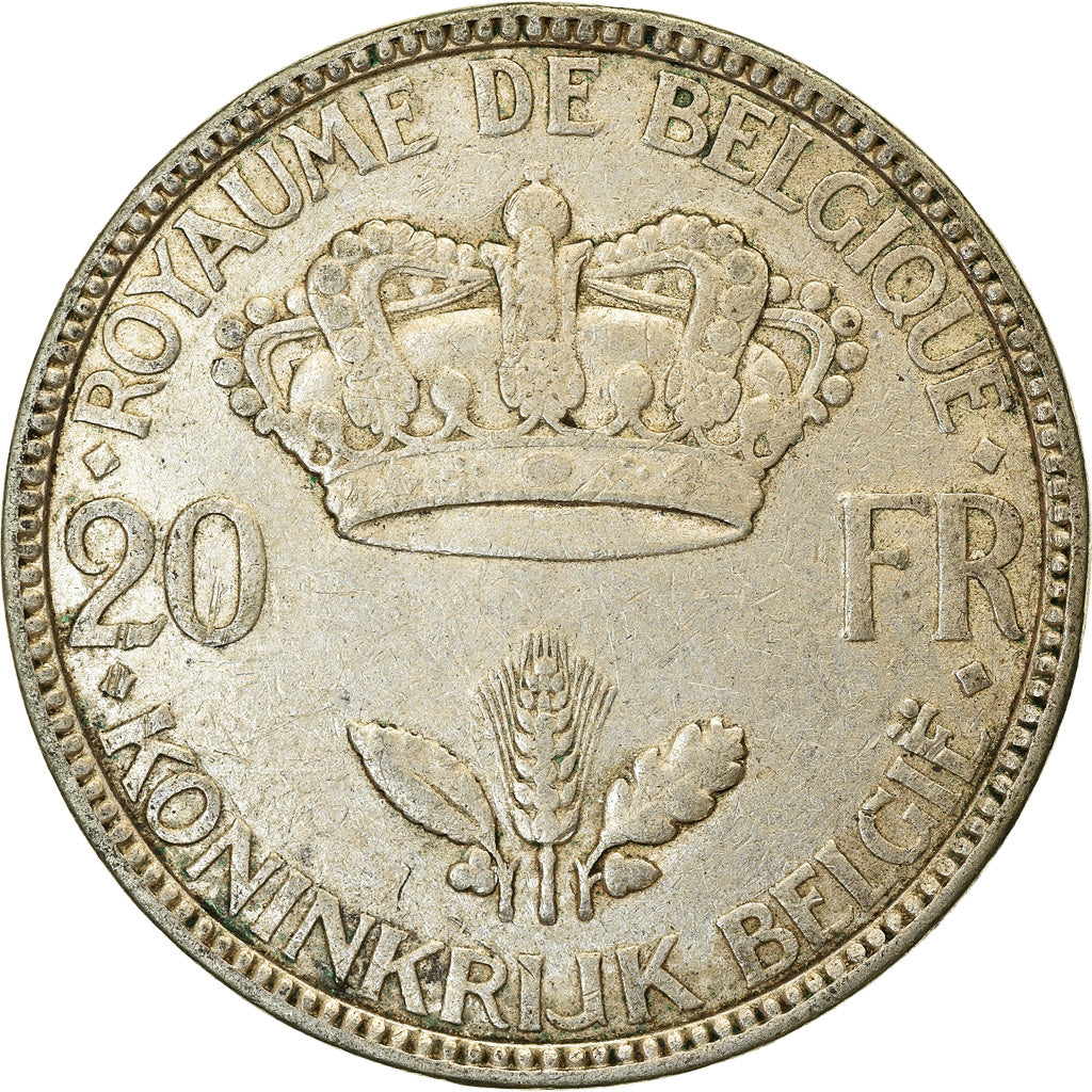 Moneda, Bélgica, 20 Francs, 20 Frank, 1935, BC+, Plata, KM:105