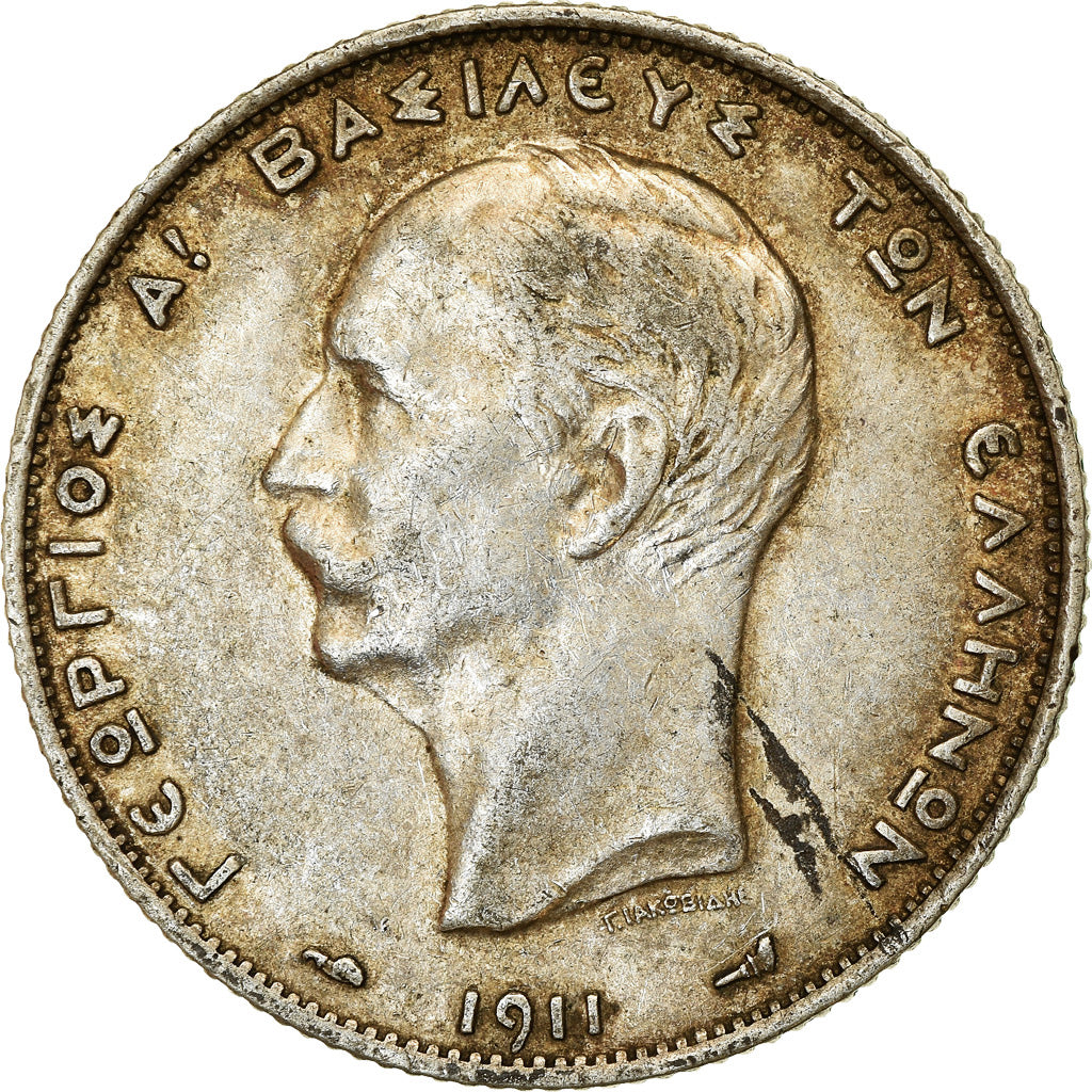 Moneta, Grecia, George I, 2 Drachmai, 1911, BB+, Argento, KM:61