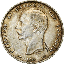 Moneda, Grecia, George I, 2 Drachmai, 1911, MBC+, Plata, KM:61