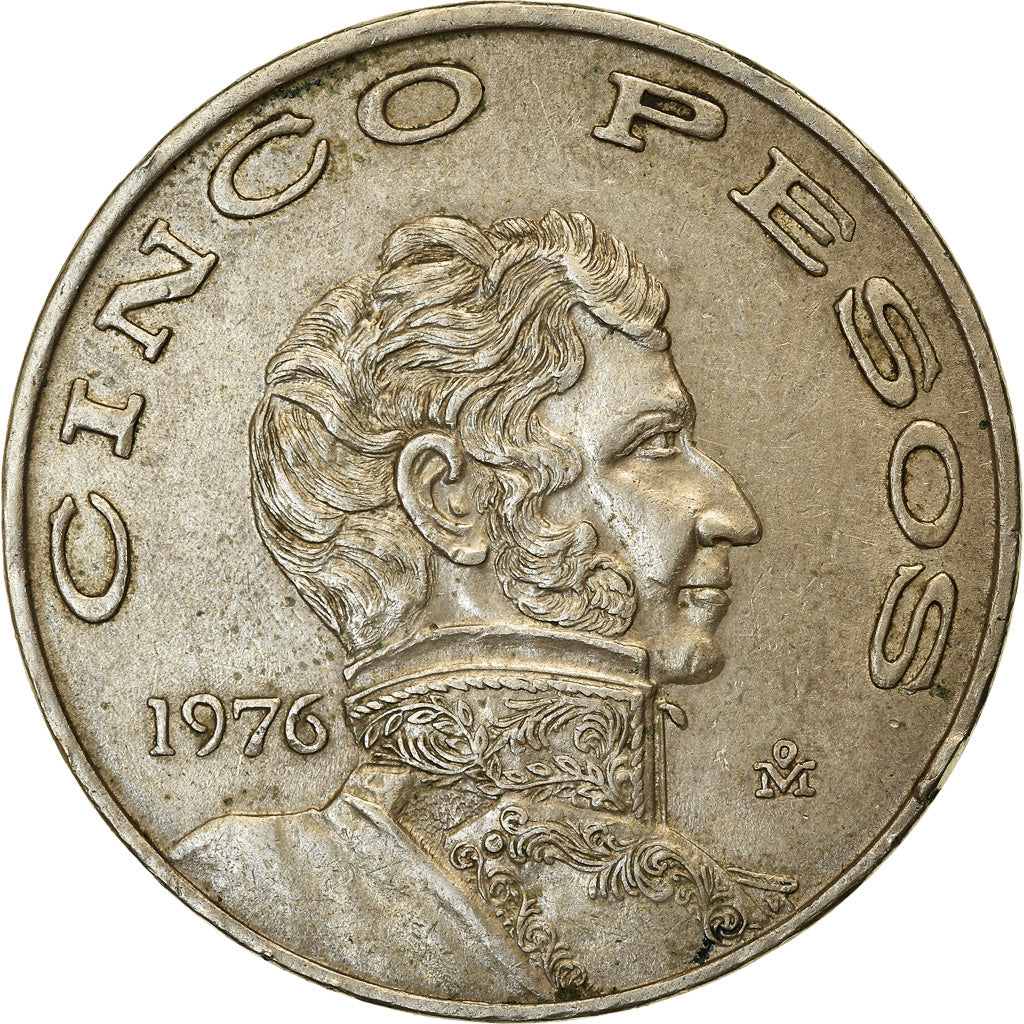 Moneta, Messico, 5 Pesos, 1976, Mexico City, BB, Rame-nichel, KM:472