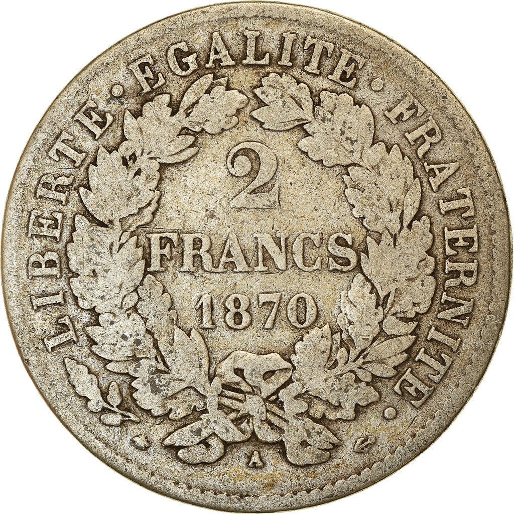 Monnaie, France, Cérès, 2 Francs, 1870, Paris, TB, Argent, Gadoury:530