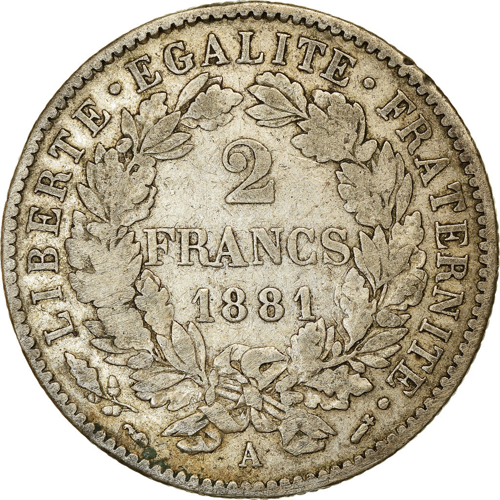Monnaie, France, Cérès, 2 Francs, 1881, Paris, TB, Argent, Gadoury:530a