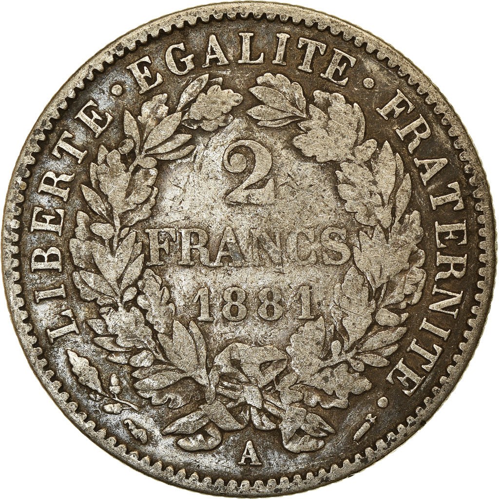 Munten, Frankrijk, Cérès, 2 Francs, 1881, Paris, FR+, Zilver, KM:817.1